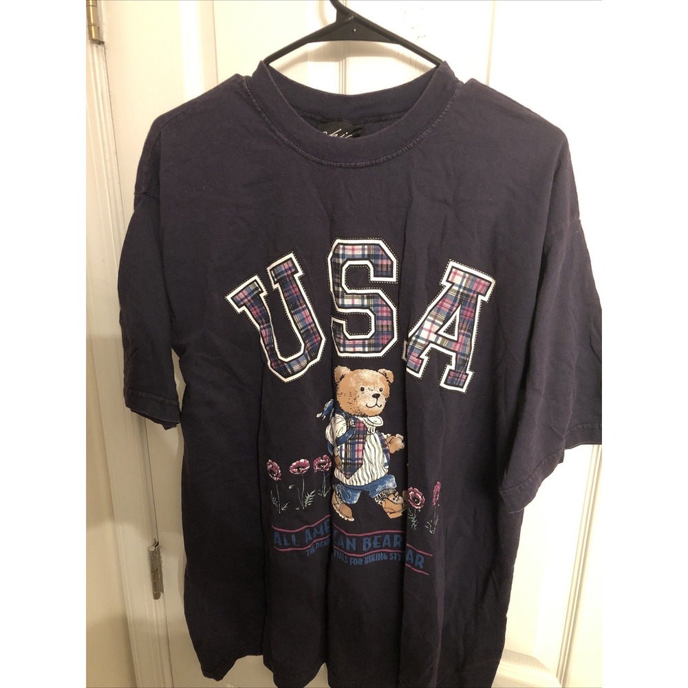 VTG USA CHIC Iconic Teddy Bear Hiking Graphic Tee "All American Bearwear" OSFM